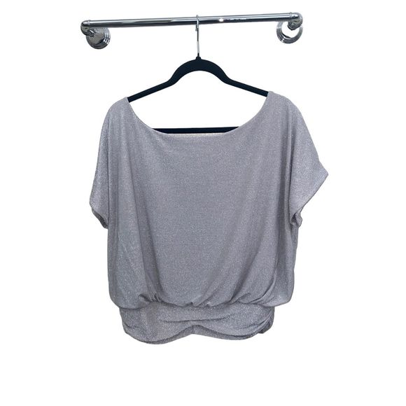 New Express Metallic Silver Short Sleeve Top L - Picture 3 of 9